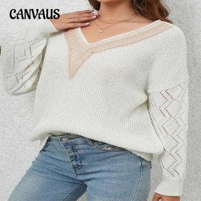 Весенне-осенний женский свитер больших размеров с V-образным вырезом, свободный повседневный трикотажный свитер