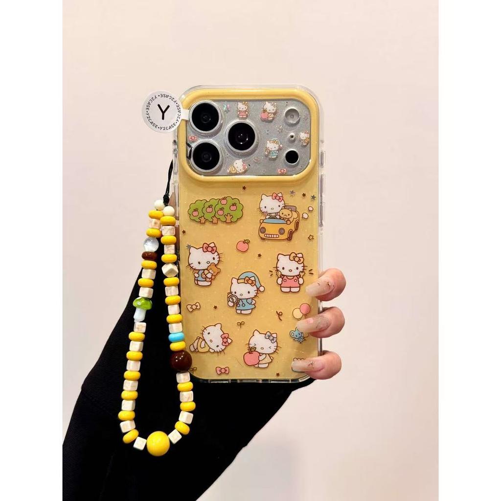 Мультяшный милый граффити чехол для мобильного телефона iPhone 17 iPhone16promax Hello Kitty 15 полноразмерный защитный чехол с ремешком