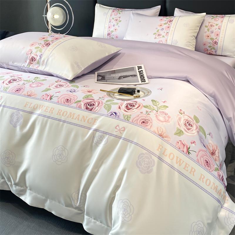 Premium A Silk Printing Bed Four-piece Set Light Luxury Comfortable Breathable Bed Sheet Quilt Cover Pillowcase