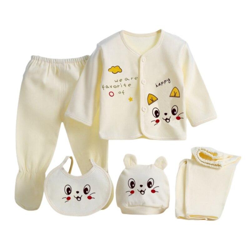 5PCS Newborn Layette Set Infant Boys Girls Baby Cotton Clothes 0-3M Tops Hat Pants Suit Essentials Outfit Sets