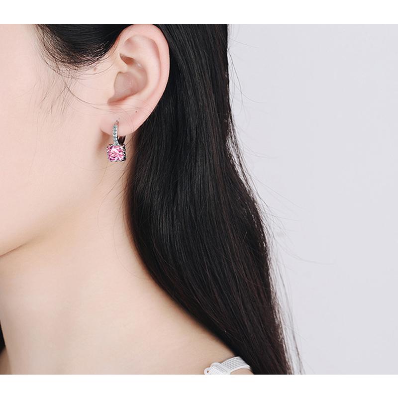 Квадратные розовые кристаллы роскошные ювелирные изделия висячие серьги-подвески из цельного серебра 925 пробы для женщин