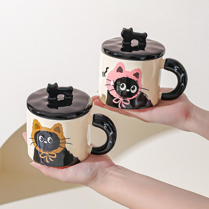 Cute Cat Cup Office Mug with Lid Water Cup Ceramic Couple Gift Souvenir Gift Box Birthday Creativity