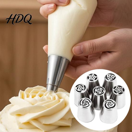 Wedding Cake Decoration Tools 7PCS Russian Piping Tips Set, Stainless Steel Decorating Easy Frosting Nozzles for Cakes Nozzles, Baking Supplies