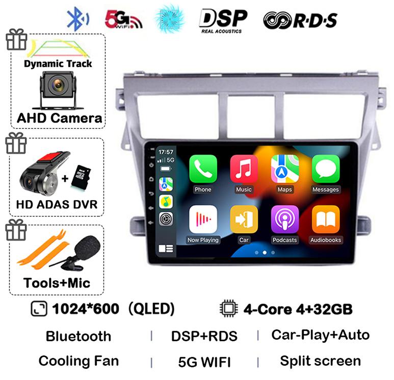 Android 14 Carplay Автомагнитола для Toyota Vios Yaris 2007 2008 2009 2010 2011 2012 Мультимедийный Видеоплеер 4G WIFI GPS Стерео