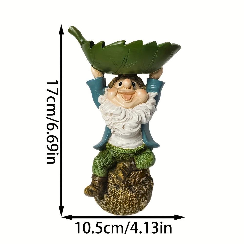 Resin Bird Feeder Holding Leaves Garden Gnome Statue Creative Dwarf Sculpture Patio