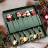 6 Piece Christmas Spoon Fork Set Stainless Steel Dessert Spoons Forks Cutlery