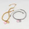 Women Beaded Enamel Bracelet Adjustable Length Heart Charm Titanium Steel Bracelet Stress Relief Happiness Meaningful Jewelry