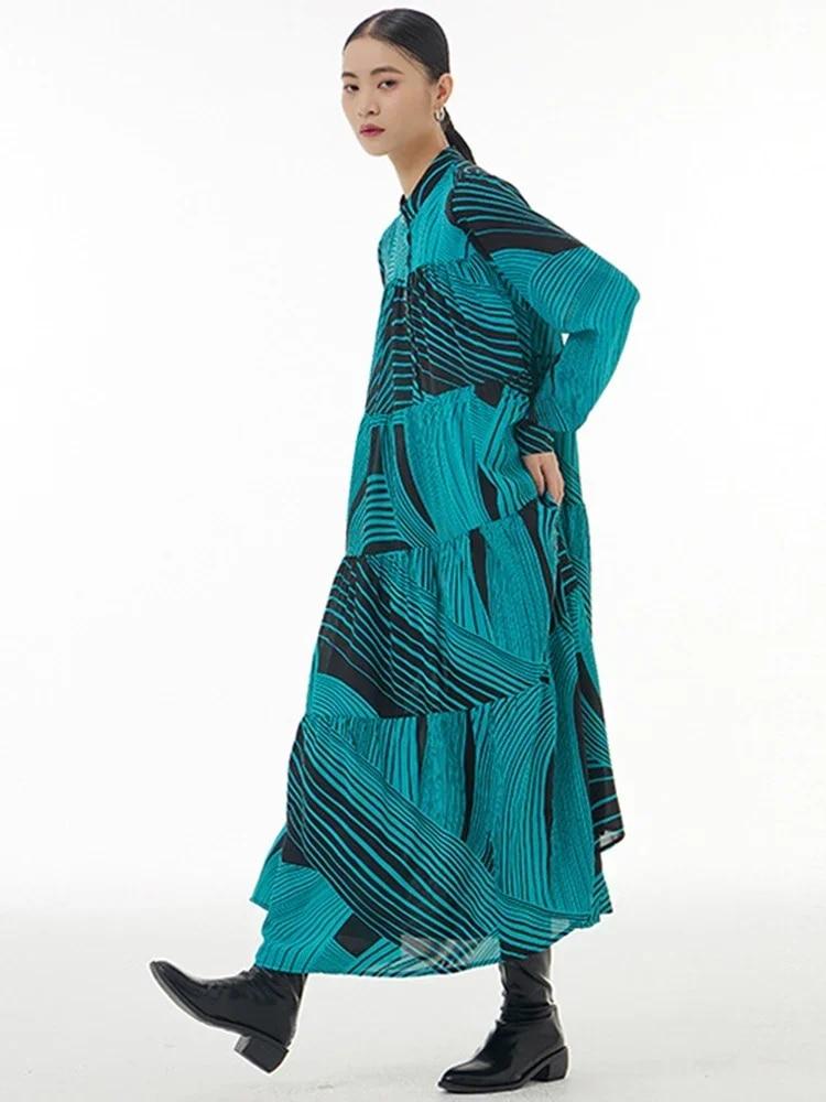 Xitao Модное повседневное свободное женское платье в полоску с длинными рукавами DMJ3423