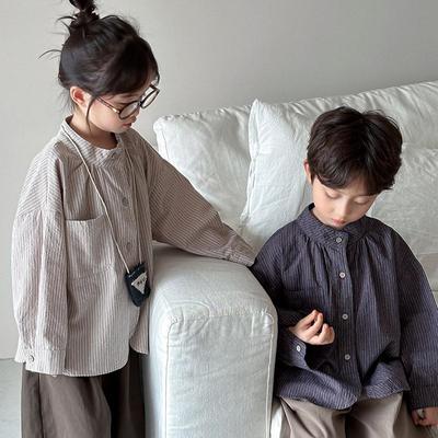 Jiaye Kids' 2025 Весенняя полосатая рубашка с длинными рукавами для мальчиков и девочек Ретро-кардиган