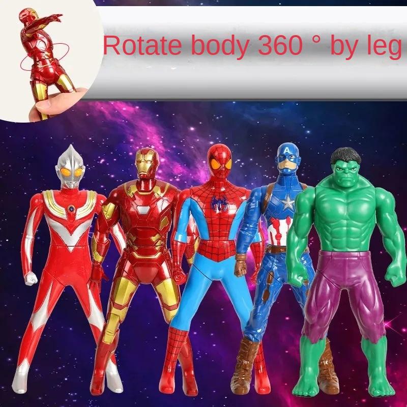 Press & Spin Spider-Man Iron Man Tiga Robot Action Figure Toy for Kids Boys Gift