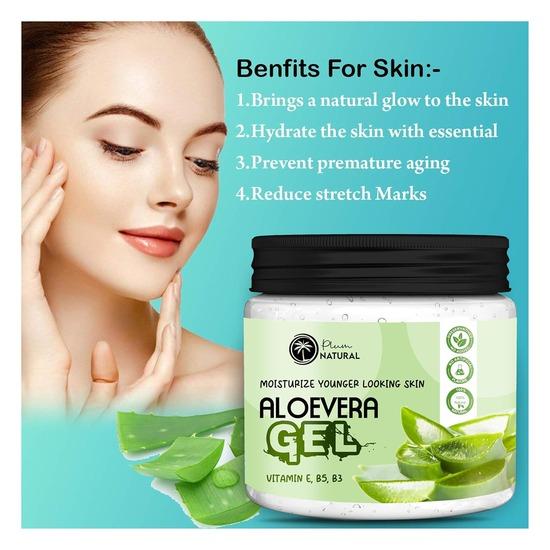 Гель алоэ вера для лица и кожи Plum Natural Organic, 400 г - Гель для лица для сияющей кожи, увлажняющий и успокаивающий