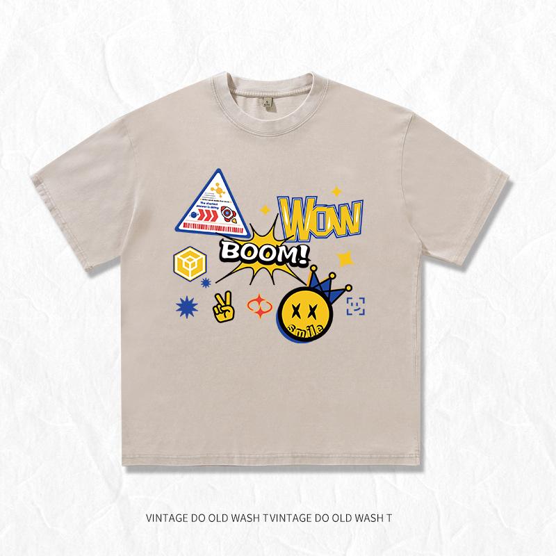Summer Retro Washed Cotton Short Sleeve T-Shirt Men Women Streetwear Hip Hop Breathable Tops Tee