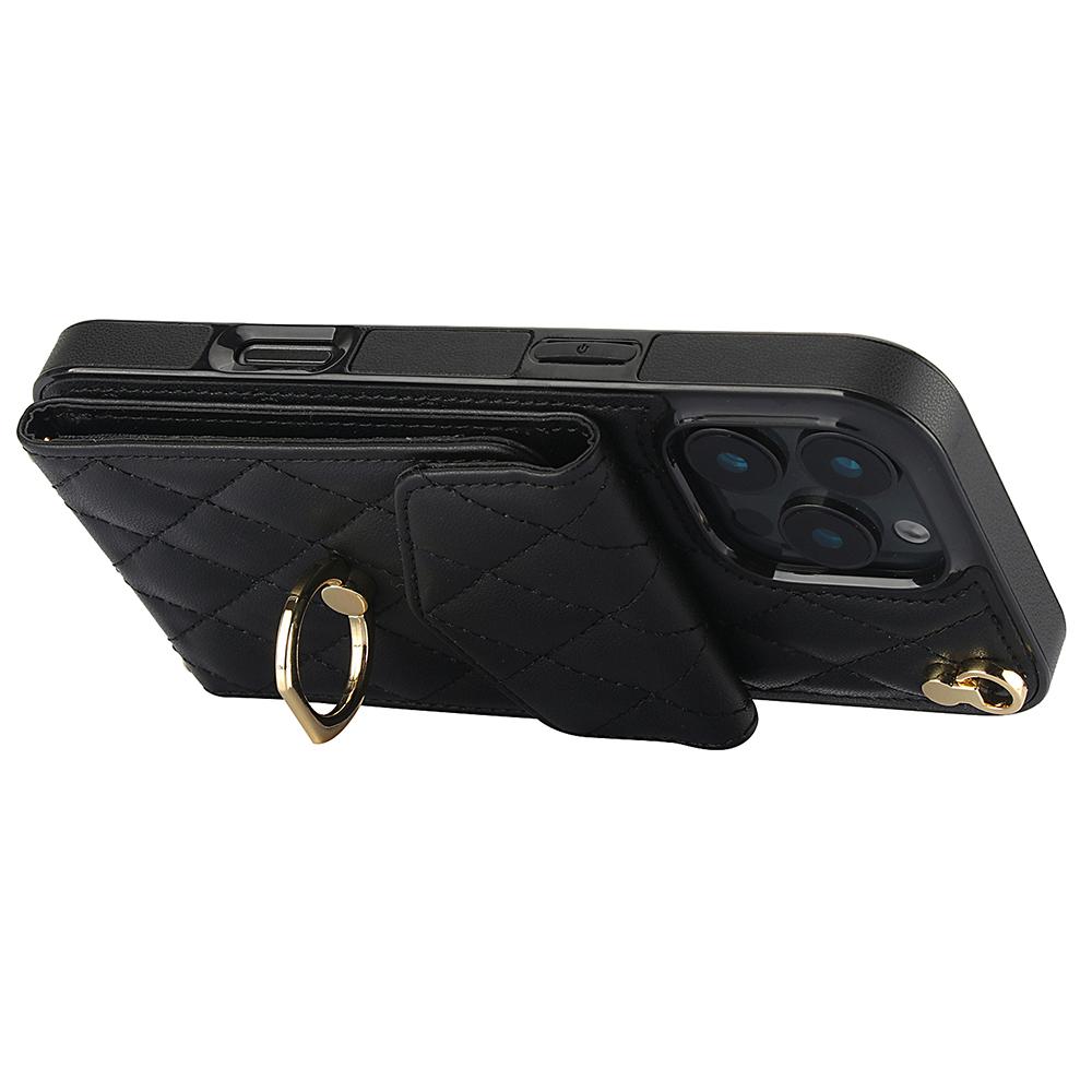 For iPhone 16 Pro Max Case Card Bag Leather+TPU Crossbody Phone Cover with Ring Kickstand