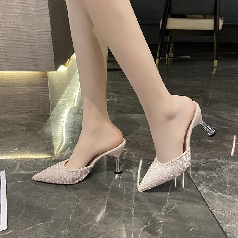 33 Small Size Spring and Summer New Bag Head Half Drag Versatile Fashion Pointed Thin Heel High Heels Fitting Müller Cool Slippers Tide