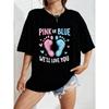 White Oversized T Shirt With Pink And Blue Baby Footprints And Text Pink Or Blue Well Love You For Gender Reveal Party And Pregnancy Announcement
