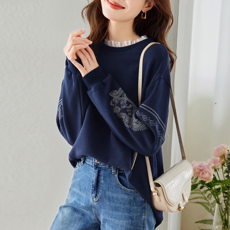 Spring and Autumn Ladies Thin Loose Round Neck Sweatshirt Women's Loose Casual Long Sleeve Comfortable Outerwear