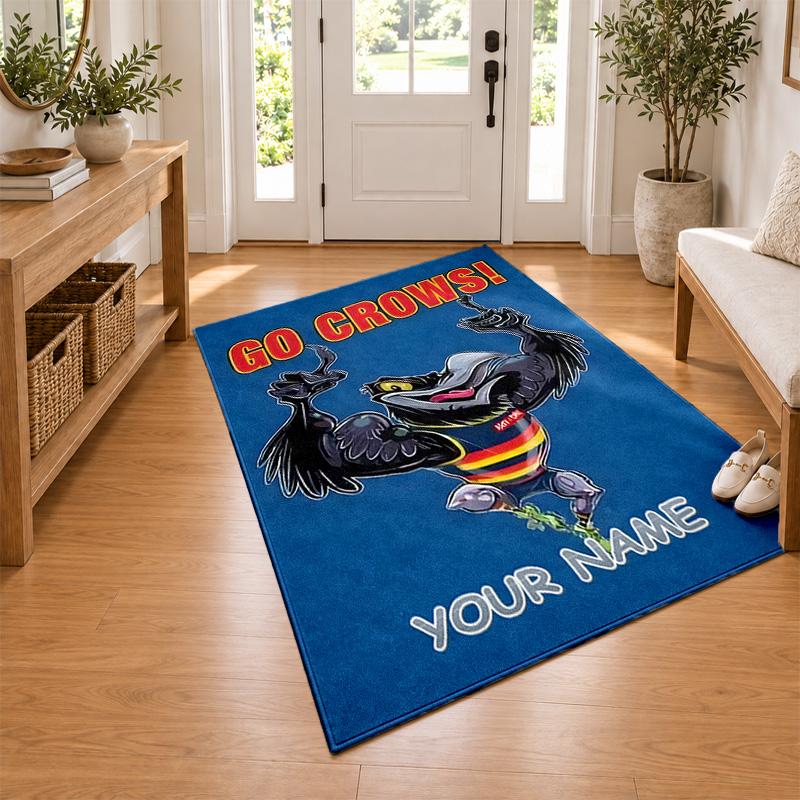 Adelaide Crows Custom Name Personalized Rug Non‑Slip Doormat Floor Carpet Housewarming Birthday Gift for Family Friends