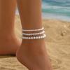 Белые бусины Имитация жемчуга Браслеты на ногу для женщин 3 шт./компл. Универсальная цепочка на ногу Браслет на щиколотку Бохо Пляжные украшения Летние аксессуары