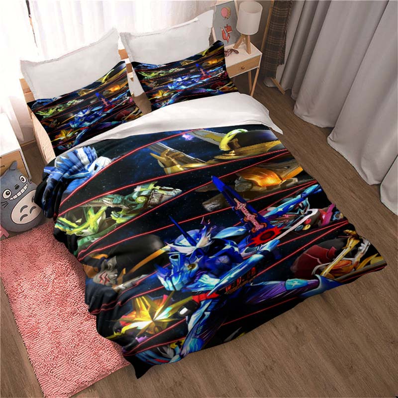 Masked Rider themed bedding set with duvet cover and pillowcases – suitable for single, double, king, and queen beds. A festive
