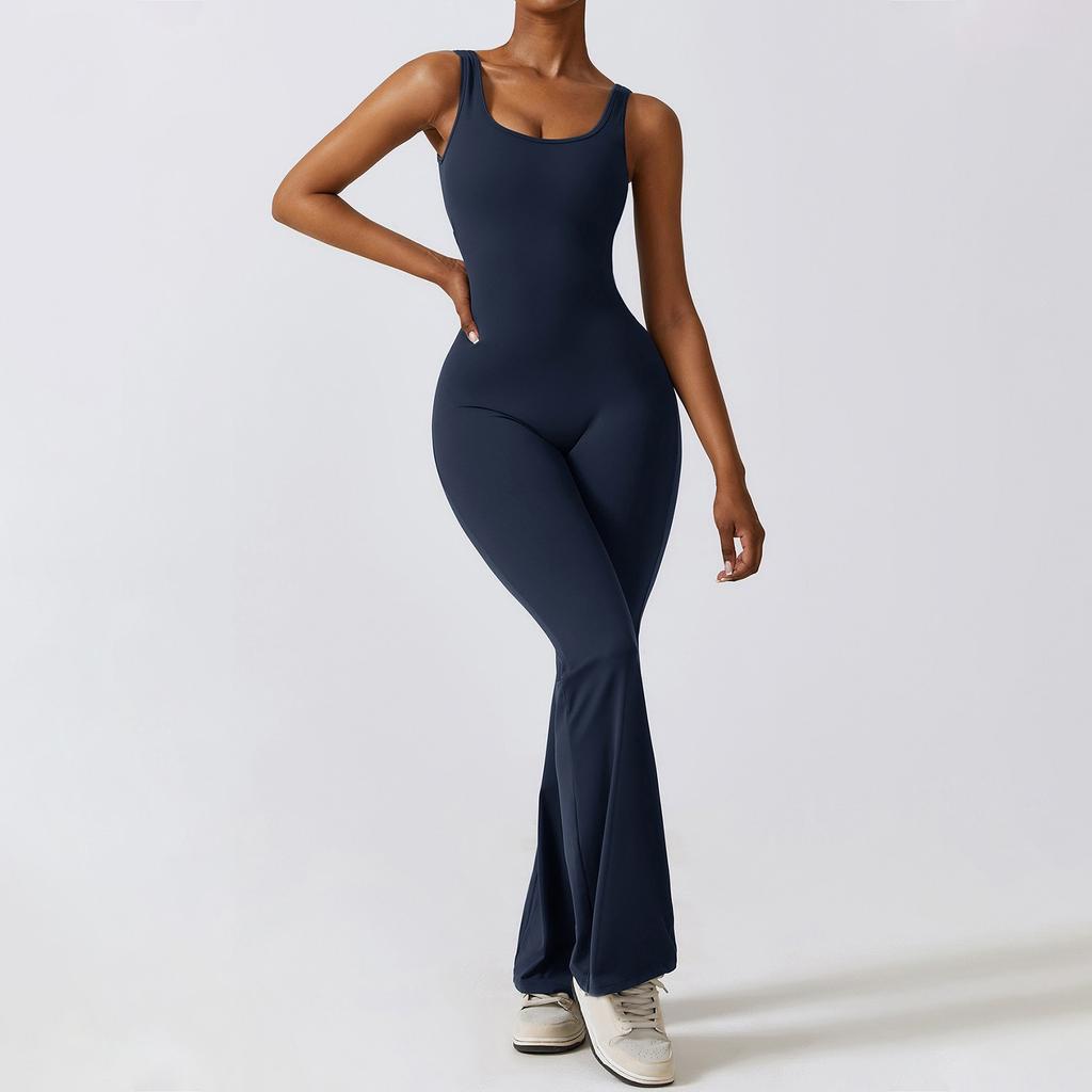 Women's Sleeveless Tank Top Jumpsuit Threaded Square Neck Hip Lift Slim Sexy Jumpsuit Backless Jumpsuit