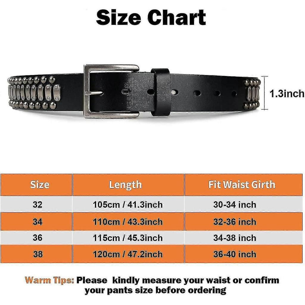Stylish Mens Studded Casual Italian Cowhide Leather Belts For Jeans Punk Rock Rivets Belt With Buckle For Men