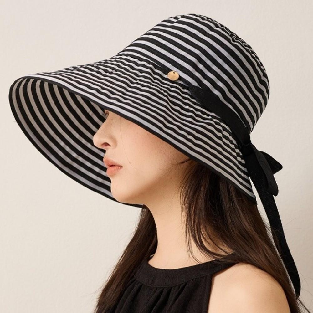Wide-Brimmed Striped Sun Hat Wide Brim UV Protection Hat Fashion Wide-Brimmed Hat Four Seasons