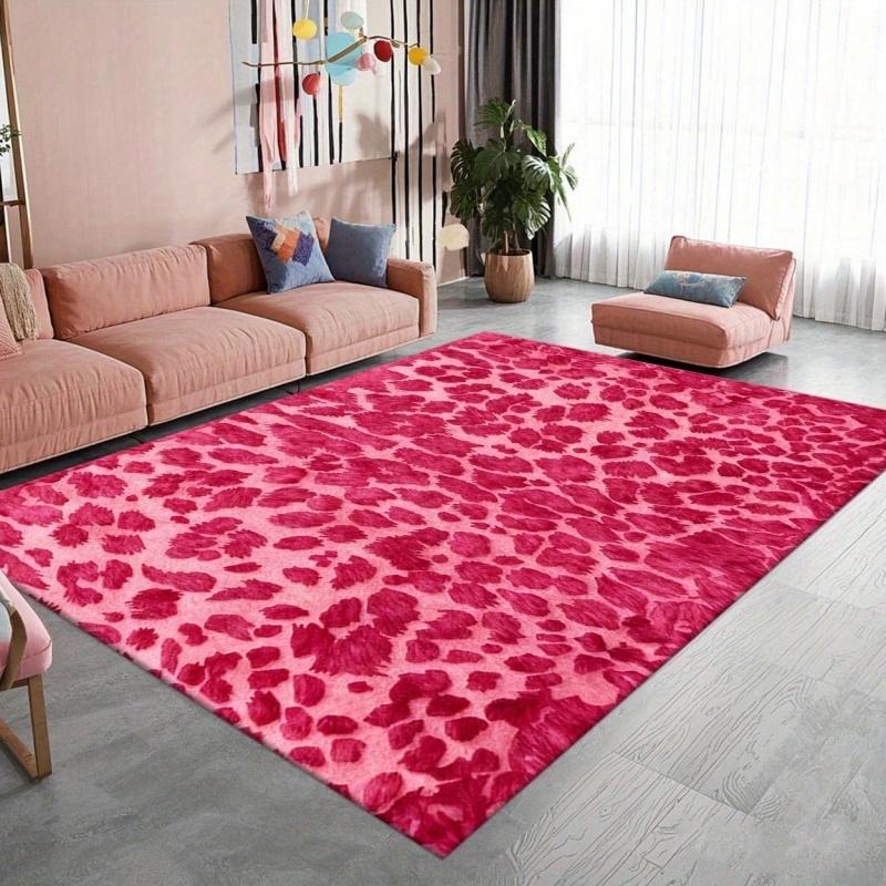 Pink Rose Baby's Breath Floral Square Felt Area Rug Non Slip Waterproof Front Door Entry Floor Carpet