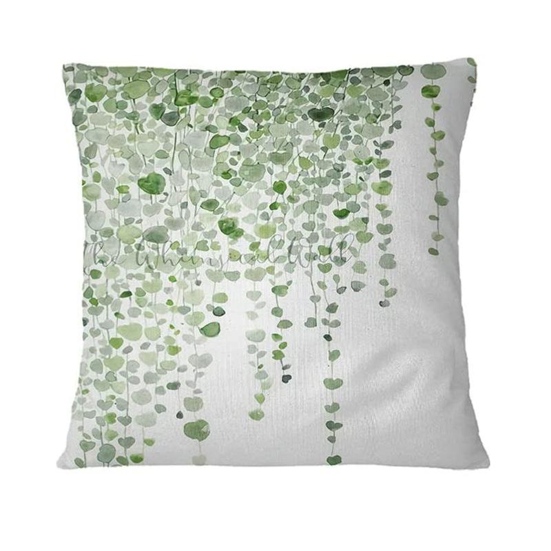 Simple Modern Green Leaves Tropical Plant Series Linen Pillowcase Nordic Small Fresh Style Cushion Cover