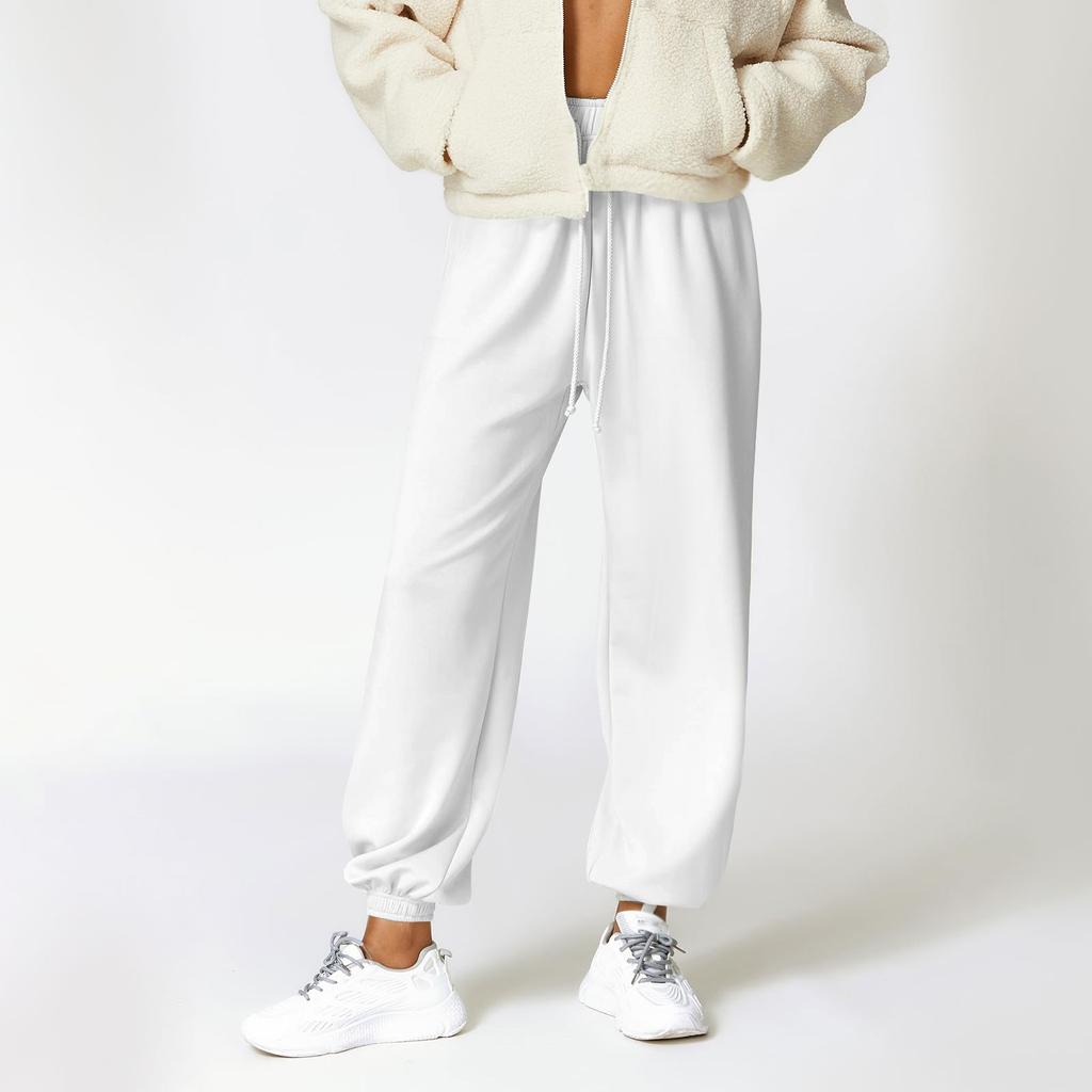 Женские эластичные повседневные брюки с высокой талией и широкими длинными штанинами с карманами