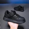 Children's white sneakers, unisex, leather upper, new spring/autumn style, thick sole, with Velcro straps, student sports shoes