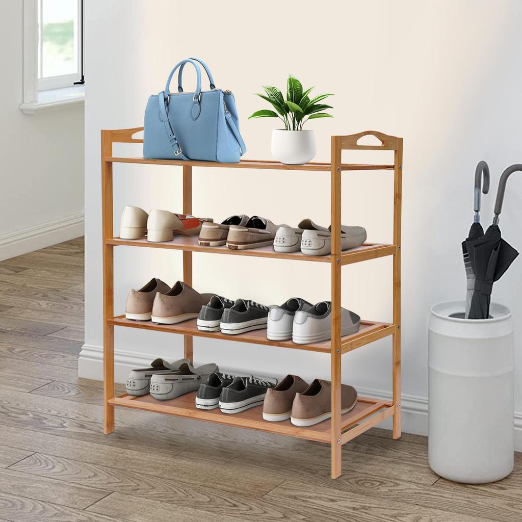 4-Tier Shoe Rack, Open Shoe Storage Rack, Shoe Storage Organizer for Entryway, Hallway and Closet