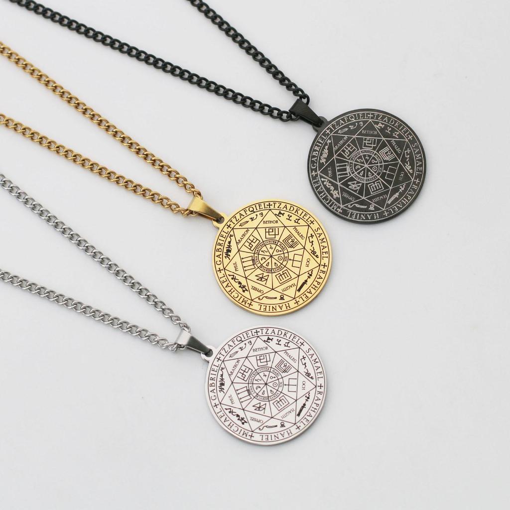 Catholic Amulet Seven Archangels Necklace Pendant Vintage Protect Charm Talisman Powerful Wealth Success Health Lucky Jewelry Unisex Men Women Alloy