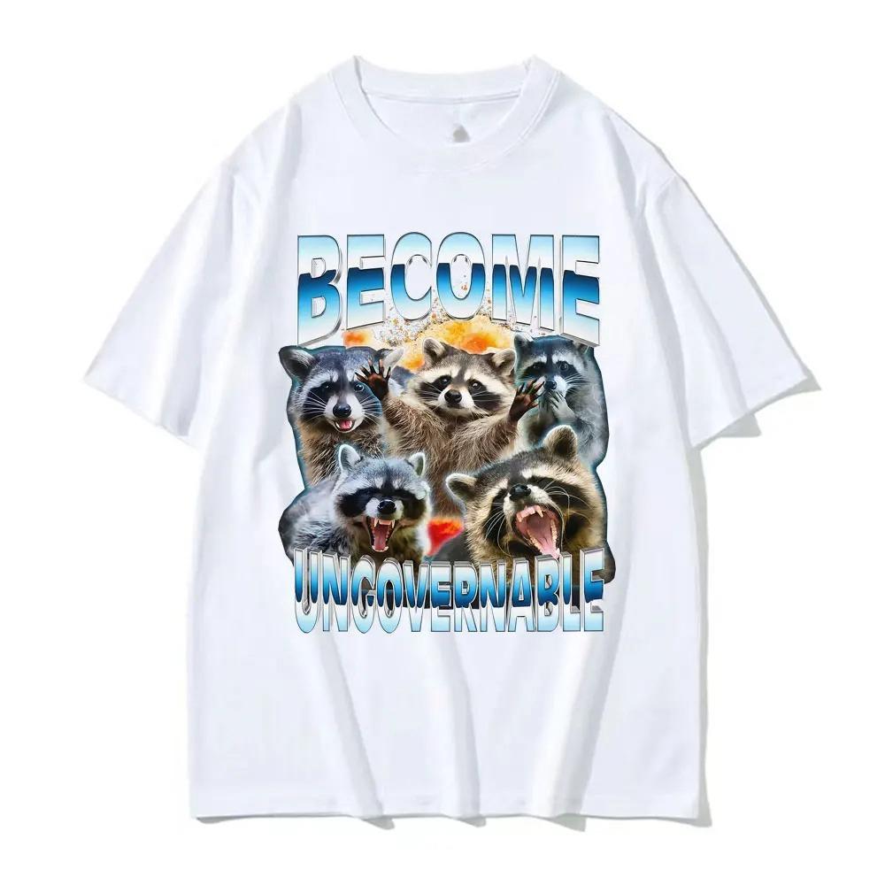 Become Ungovernable Funny Raccoon Meme T Shirts Women Y2K Vintage Graphic T Shirt Short Sleeve ONeck Tshirt Tops Personality