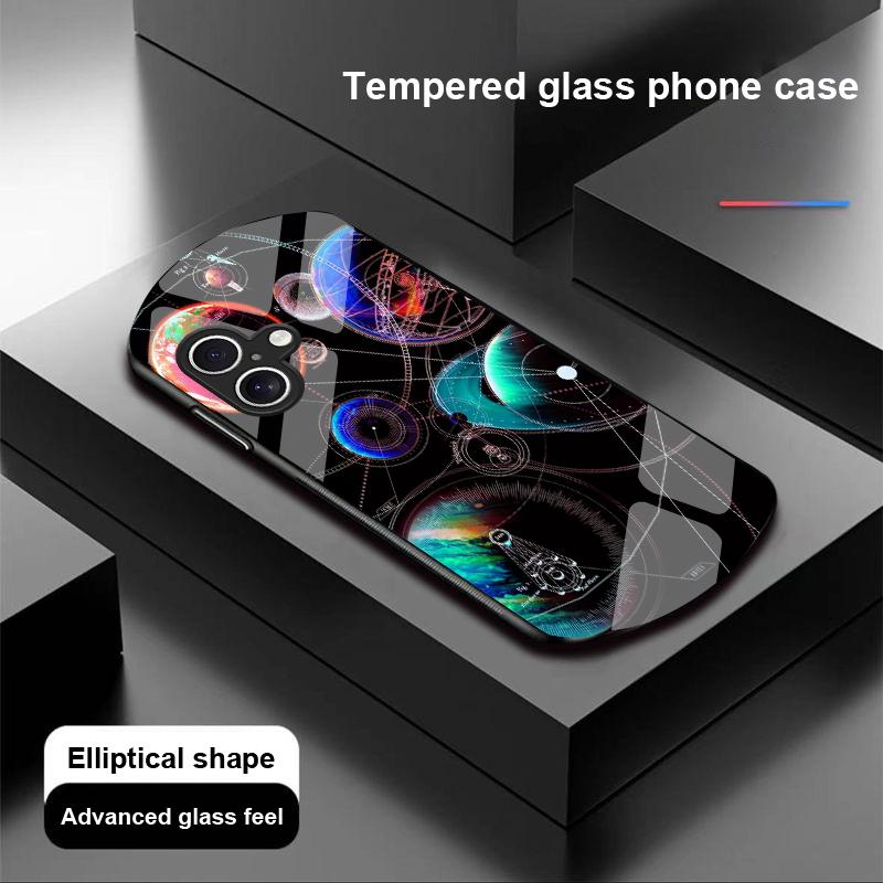 Космическая планета для Apple iPhone 16 11 13 15 14 Pro Max 12 Mini 7 8 Plus XR X XS Чехол для телефона из закаленного стекла эллиптической формы