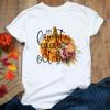 Halloween Be Thankful Pumpkin Print Women White T Shirt Sweet Fall Greatful Blessed Female Short Sleeve