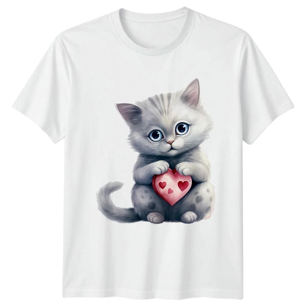 Kitten With Heart Valentines Day Unisexs TShirt Unisexs Tee Graphic Unisex Top