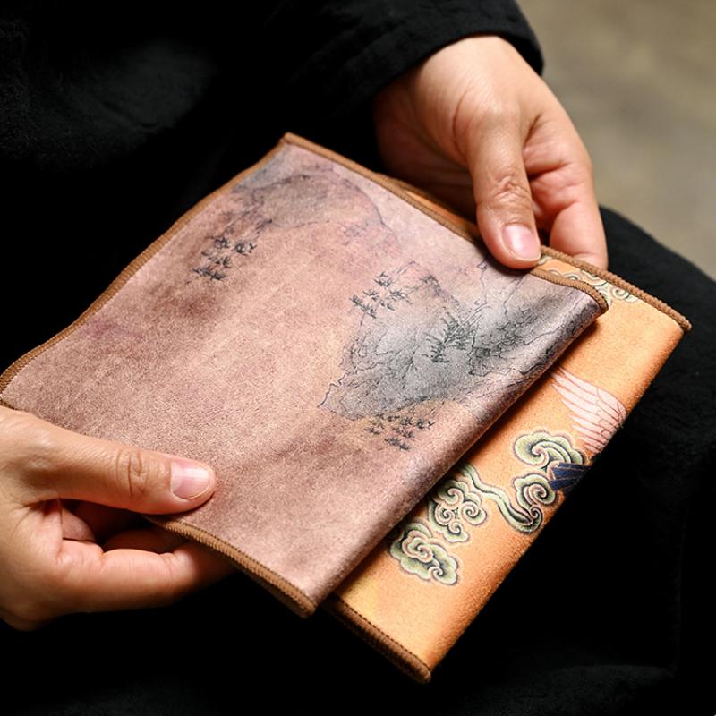 Полотенце для чая в китайском стиле, впитывающая тряпка, расписная ткань для чая, бытовые кухонные настольные коврики для уборки, салфетка, подставки, чистящая ткань