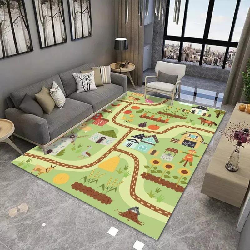 Игровой ковер для детей «Дети железной дороги» Ковер большой площади Подходит для гостиной и детской спальни Коврики Противоскользящий Износостойкий Мягкий коврик