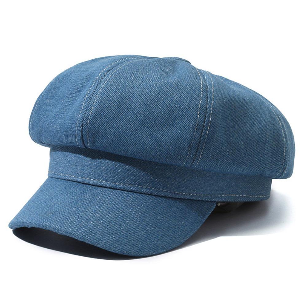 Vintage Women Denim Beret Versatile Newsboy Cap Casual Octagonal Caps Unisex