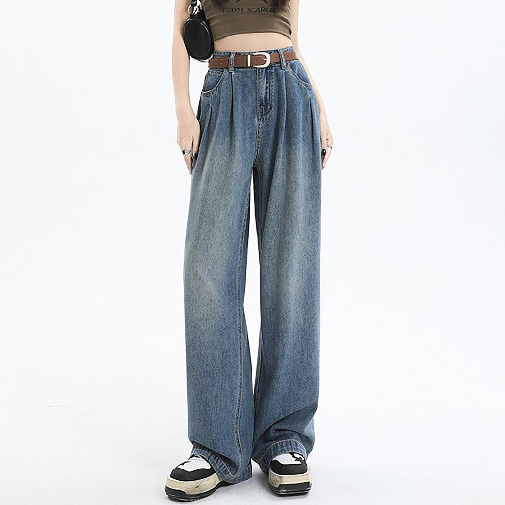 Женская мода ретро личность потертый старый с высокой талией ретро свободные прямые джинсы