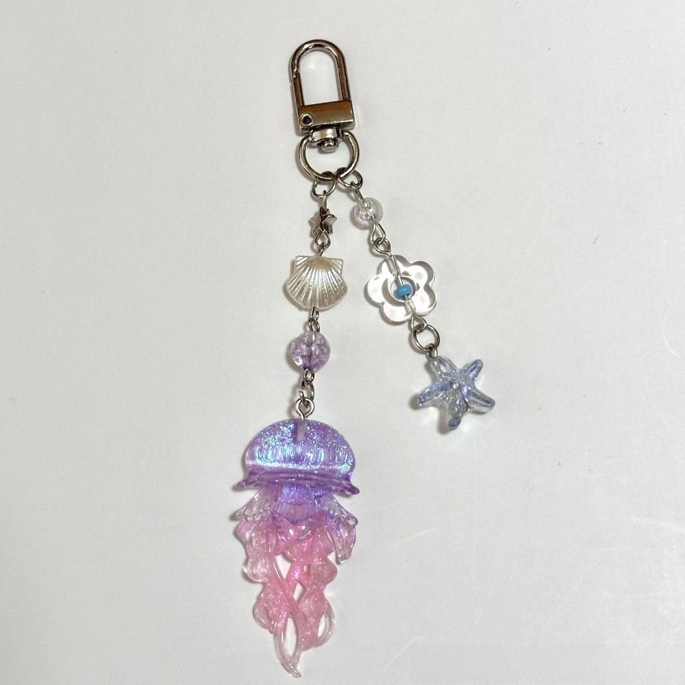 Ocean Theme Jellyfish Pendant Keychain Starfish Seashell Cellphone Lanyard  Camera