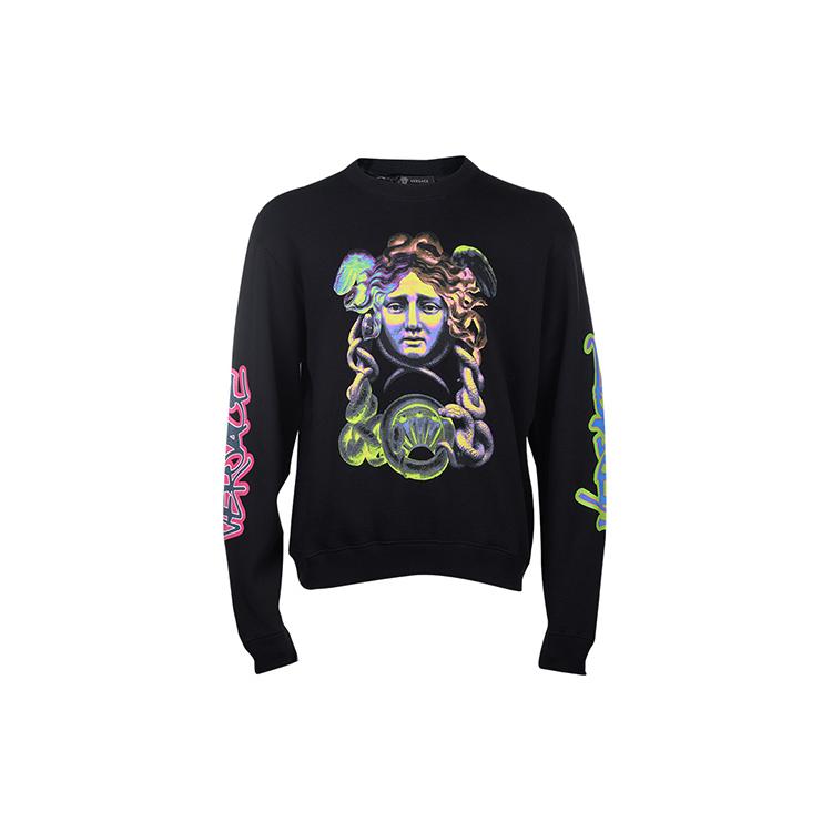 VERSACE Sweatshirts Men's Black Crew Neck Moderate Straight Fit A80431-A226514-A008