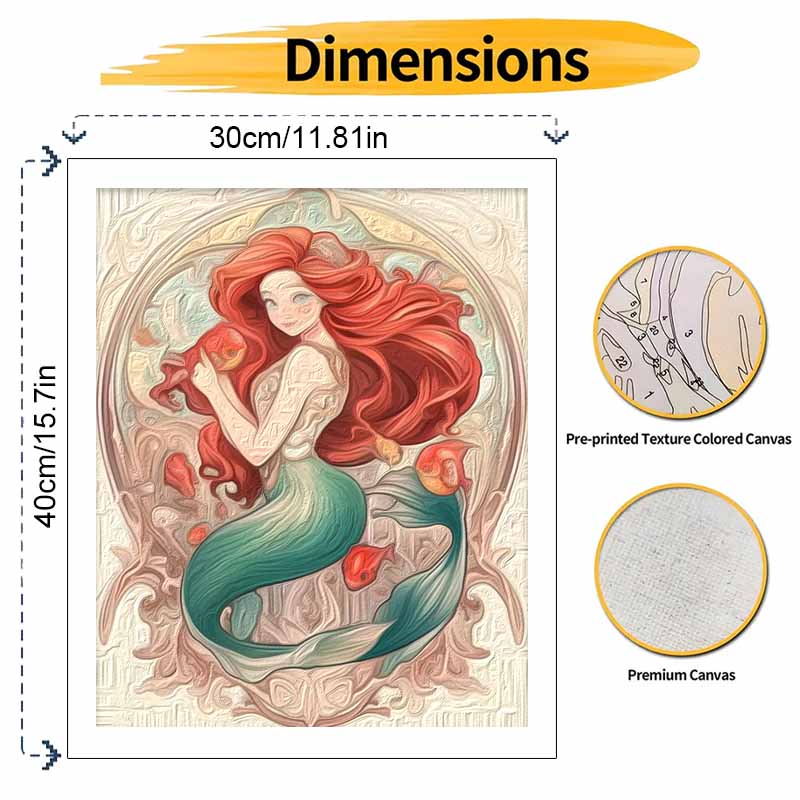 Disney Little Mermaid Art Painting Kit Home Wall Decor Handmade Gift for Princess Fans Anime Portrait Style DIY Canvas Room Decoration Set