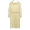 70s Vintage Long Sleeve Pleated Knee-length Dress 14 Ivory System Women Used