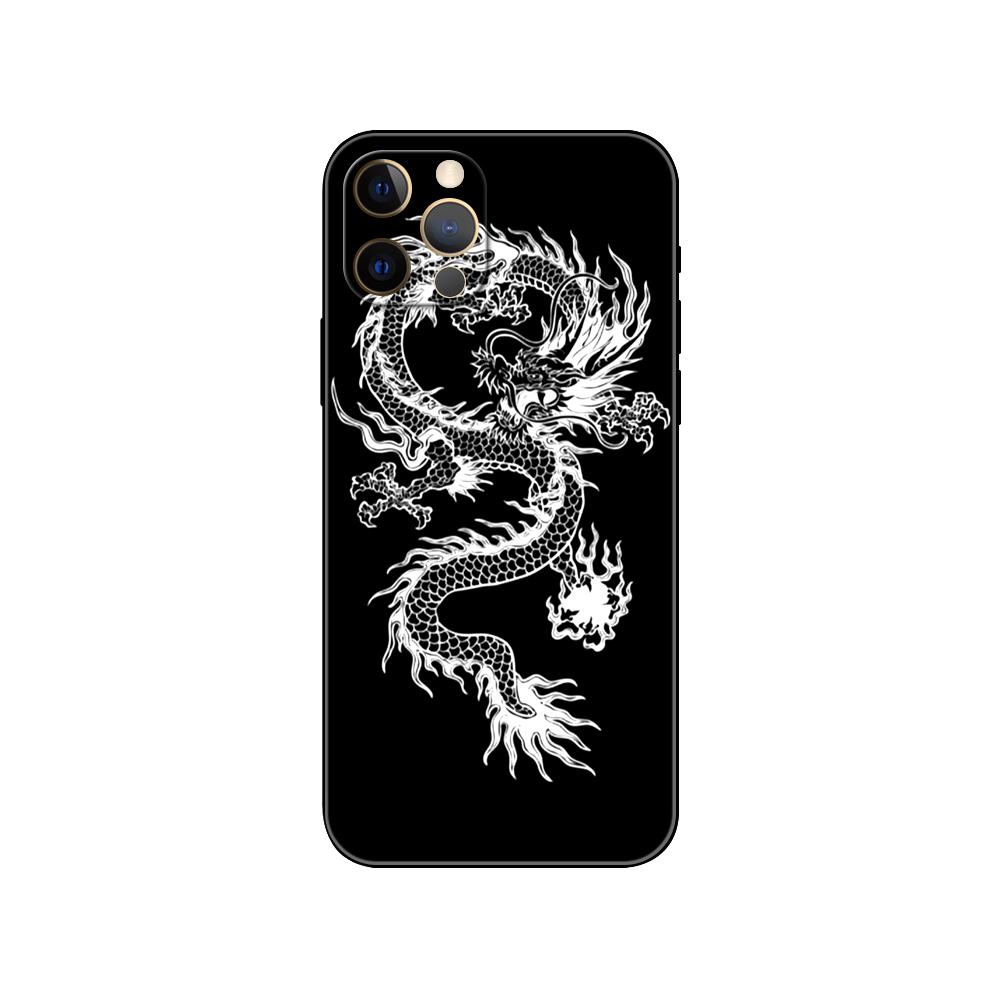 Дизайнерский чехол для телефона с китайским драконом для iphone 5 5s 2020se 6 6s 7 8 plus x 10 XR XS 11 12 13 mini pro MAX, черная задняя крышка из ТПУ
