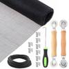 6 In 1 Heavy Duty Window Screen Door Repair Kit - Steel/Nylon Roller with Bearing, 32ft Spline, Removal Hook, 8 Clips & Black Mesh