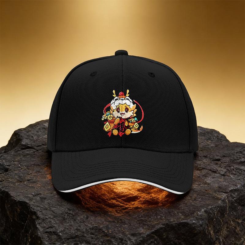Fu Character Festive Cartoon Dragon Hat Unisex Printed Baseball Cap Sandwich Duckbill Cap Sports Hat Suitable for Daily Commute