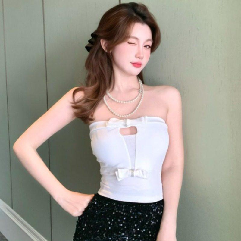 Women's Strapless Hollow Out Bowknot Camisole: Slim Fit, Sexy Bandage Crop Top for Spring/Summer