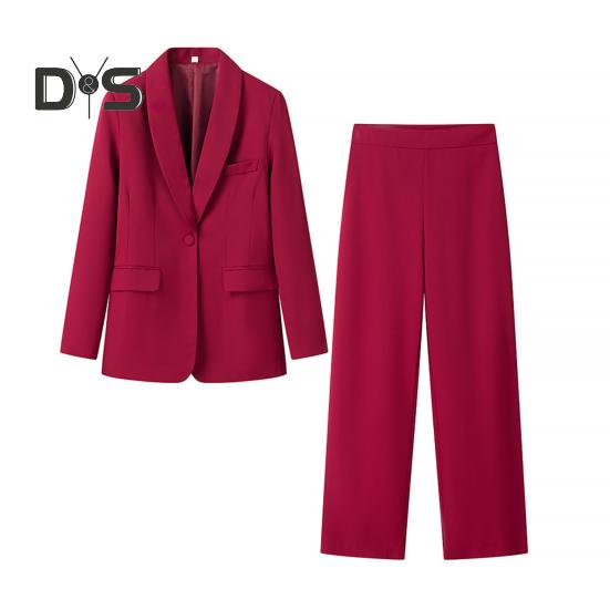 2 шт./компл. женский офисный наряд с лацканами, длинный рукав, одна пуговица, пиджак, высокая талия, длинные брюки, комплект деловой рабочей одежды