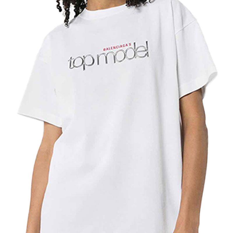 Balenciaga Футболка женская белая свободного кроя 612965TIV829000